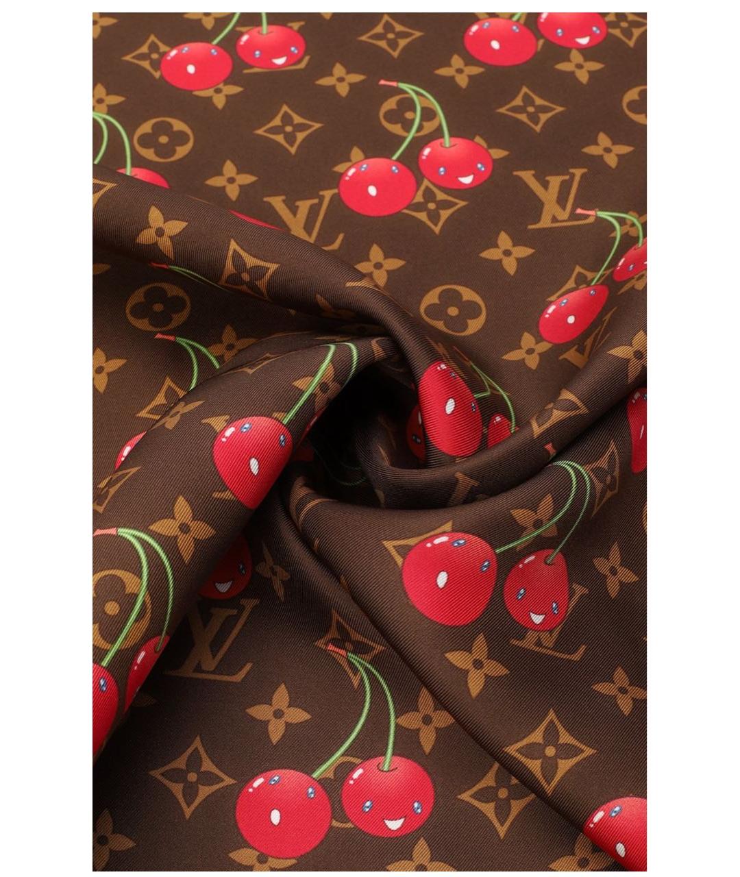 LOUIS VUITTON Коричневый шелковый платок, фото 2
