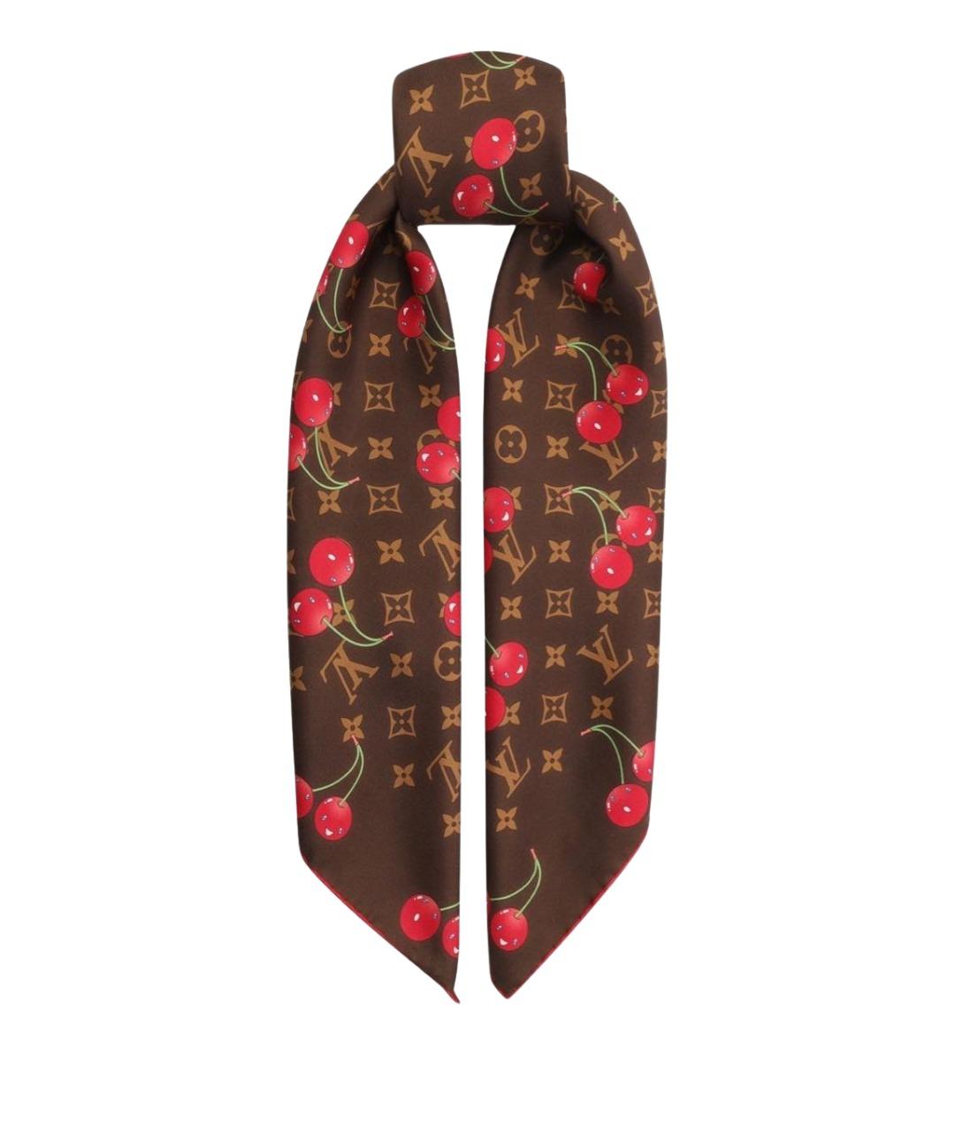 LOUIS VUITTON Коричневый шелковый платок, фото 1