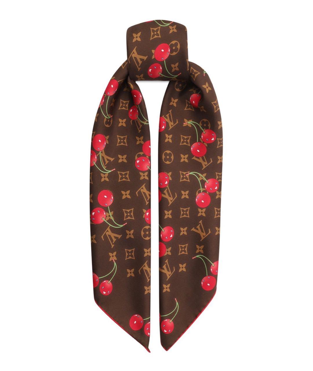 LOUIS VUITTON Коричневый шелковый платок, фото 4