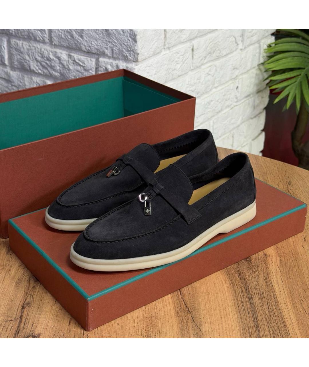 LORO PIANA Темно-синие замшевые мокасины, фото 2