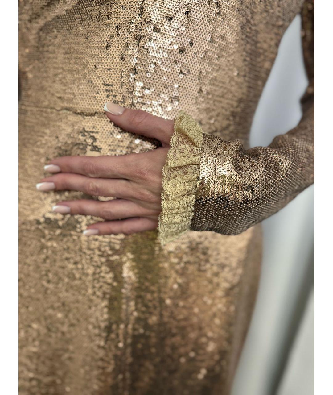 PHILOSOPHY DI LORENZO SERAFINI Золотое полиэстеровое коктейльное платье, фото 6