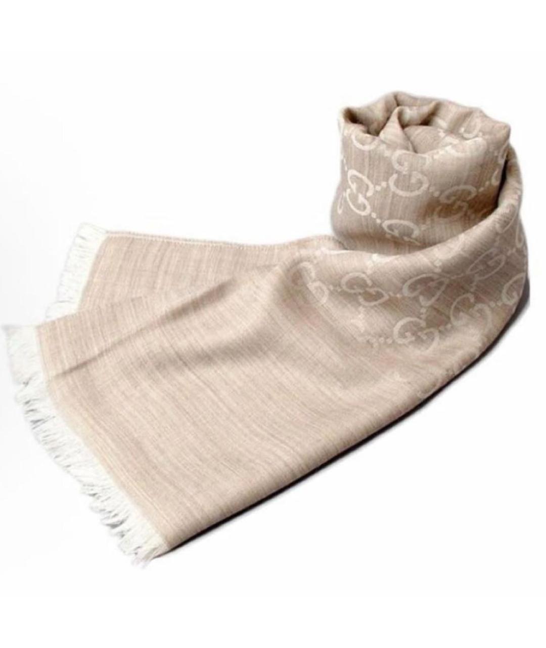 GUCCI Бежевый шелковый платок, фото 3