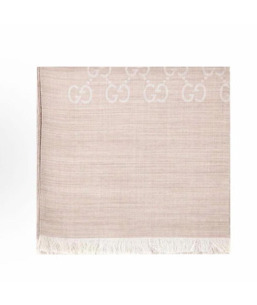 GUCCI Бежевый шелковый платок, фото 2