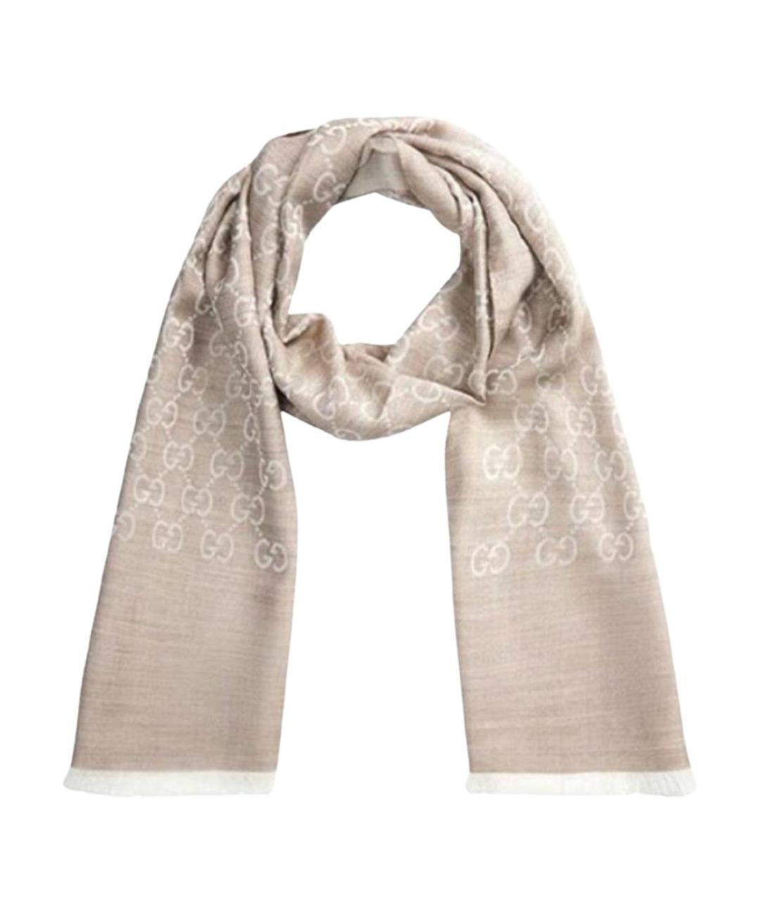 GUCCI Бежевый шелковый платок, фото 1