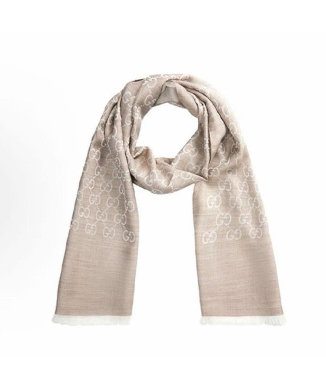 GUCCI Бежевый шелковый платок, фото 5