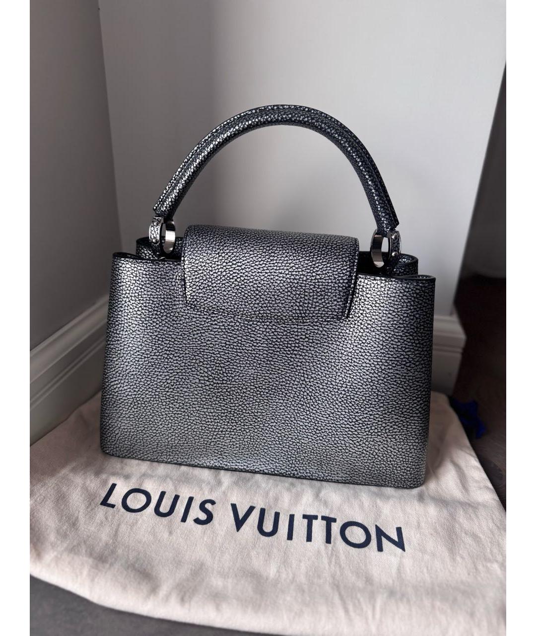 LOUIS VUITTON Антрацитовая кожаная сумка с короткими ручками, фото 7