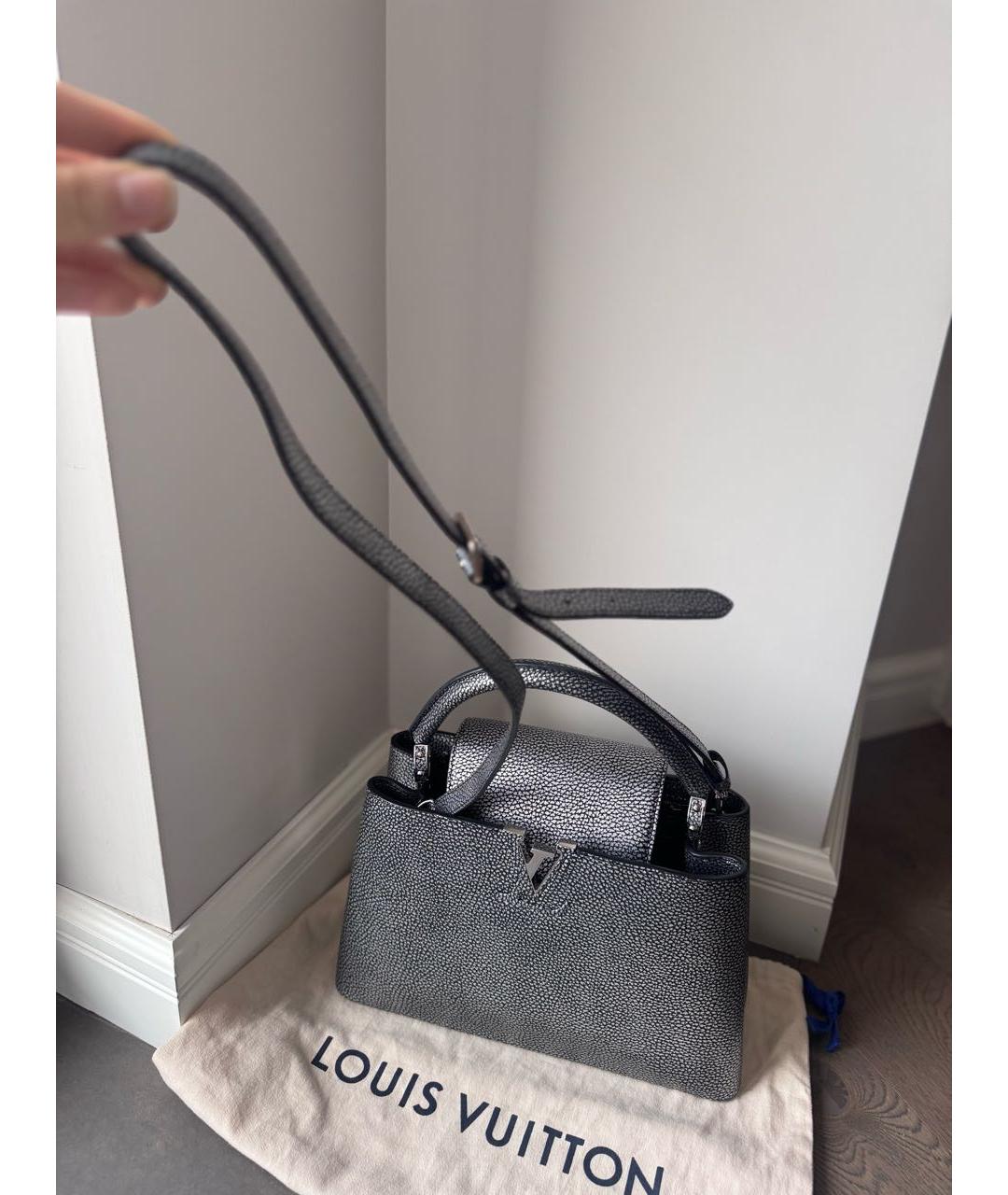 LOUIS VUITTON Антрацитовая кожаная сумка с короткими ручками, фото 5
