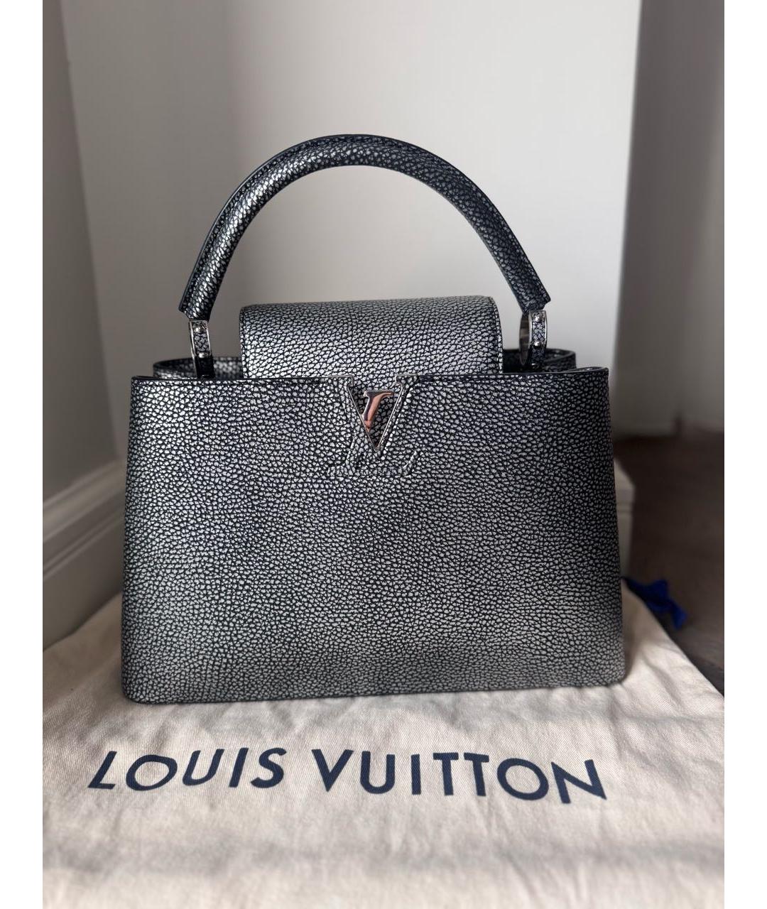 LOUIS VUITTON Антрацитовая кожаная сумка с короткими ручками, фото 2