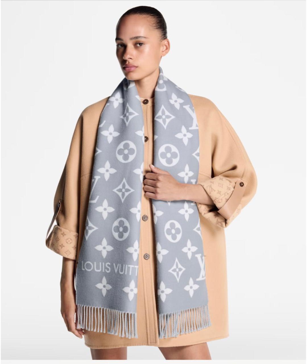 LOUIS VUITTON Серый шерстяной шарф, фото 2