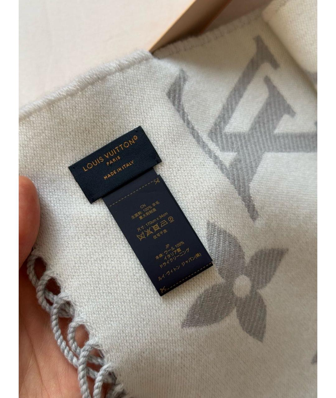 LOUIS VUITTON Серый шерстяной шарф, фото 4