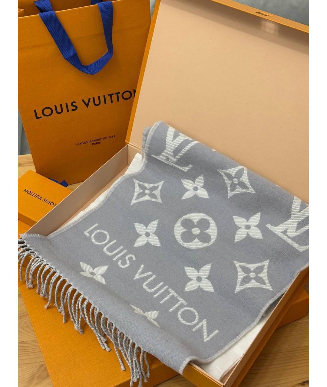 LOUIS VUITTON Серый шерстяной шарф, фото 5