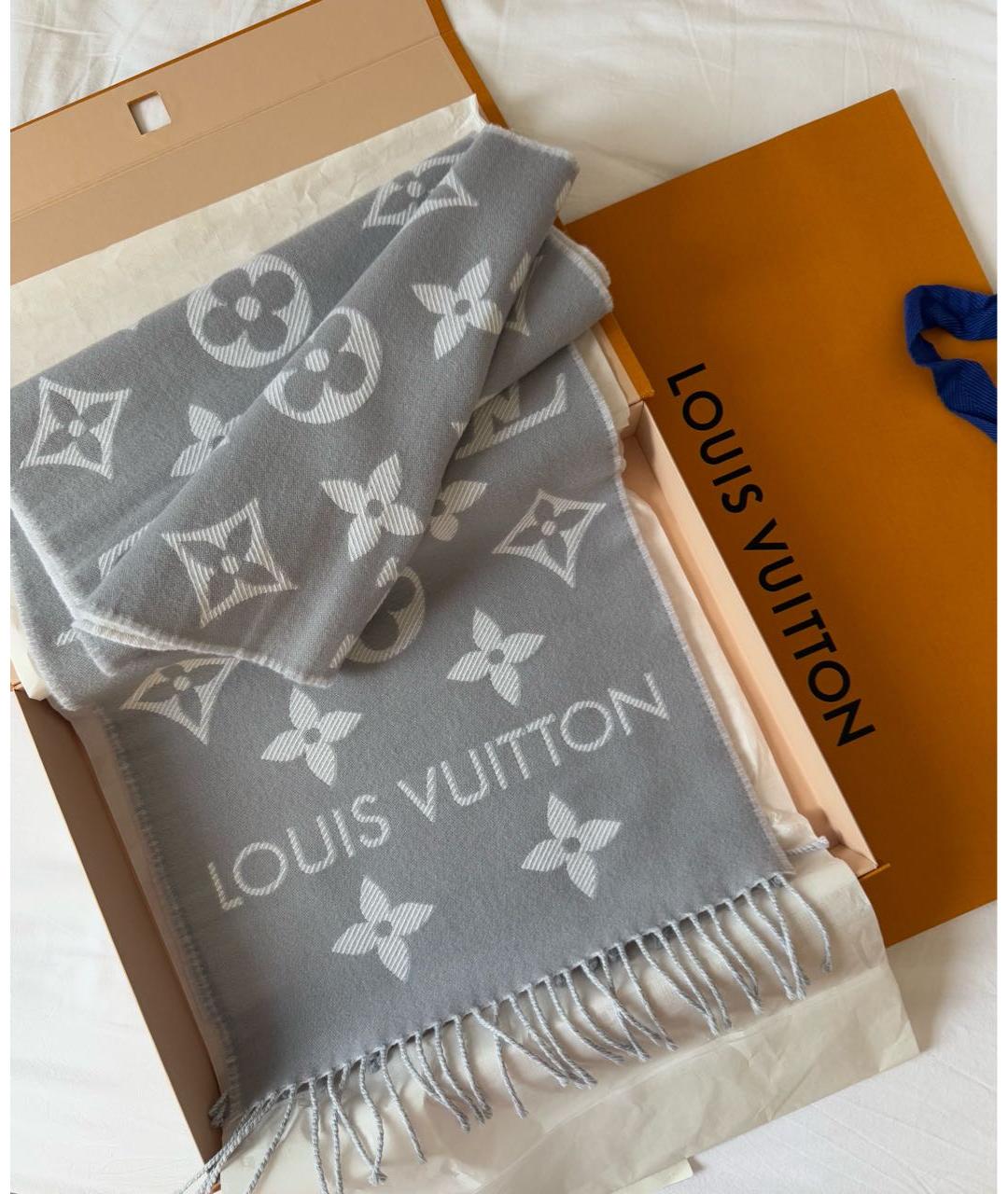 LOUIS VUITTON Серый шерстяной шарф, фото 3