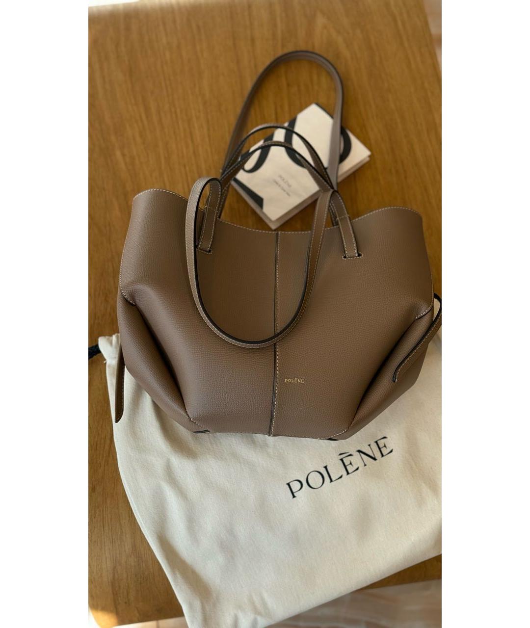POLENE Коричневая кожаная сумка с короткими ручками, фото 2