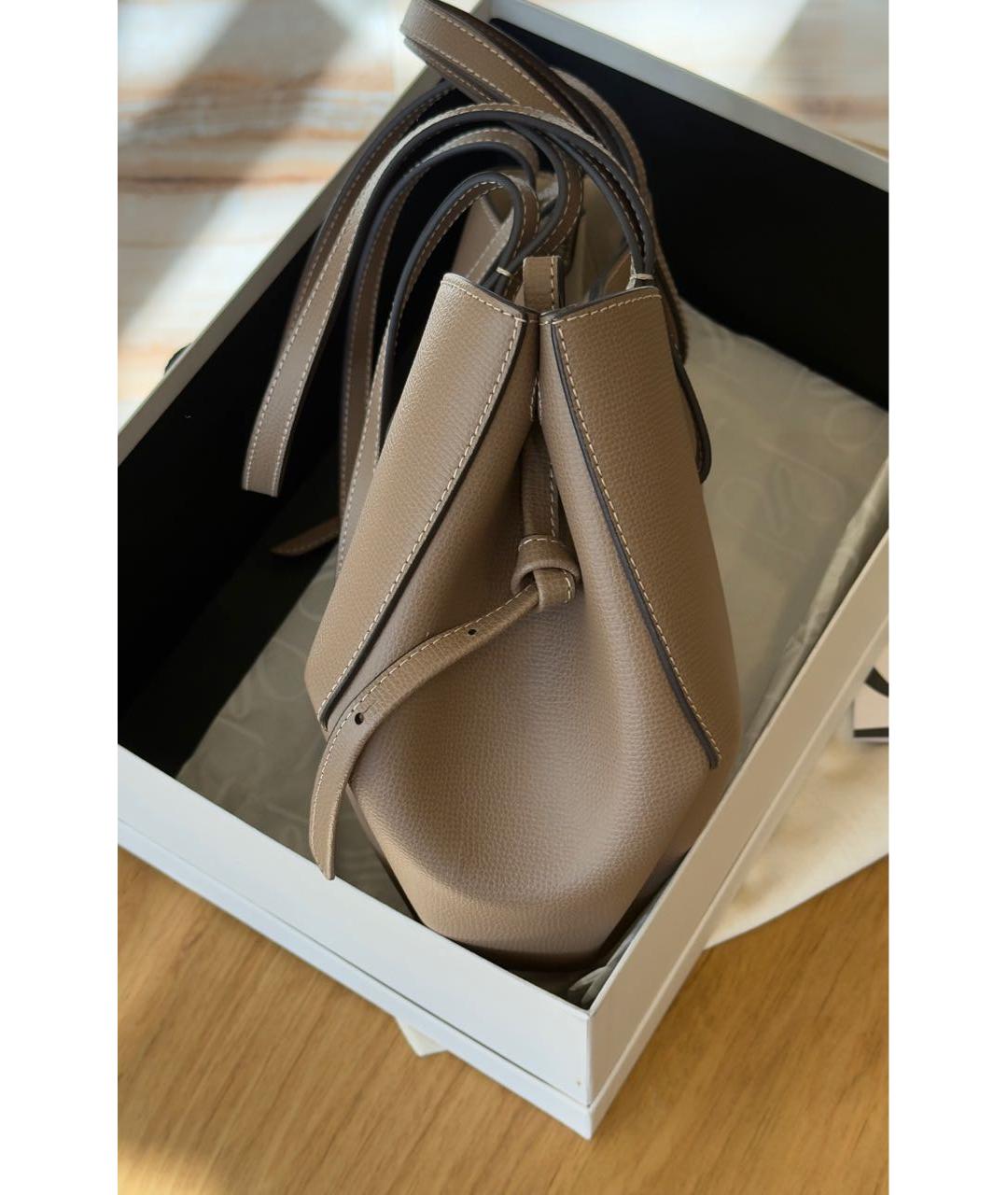 POLENE Коричневая кожаная сумка с короткими ручками, фото 7