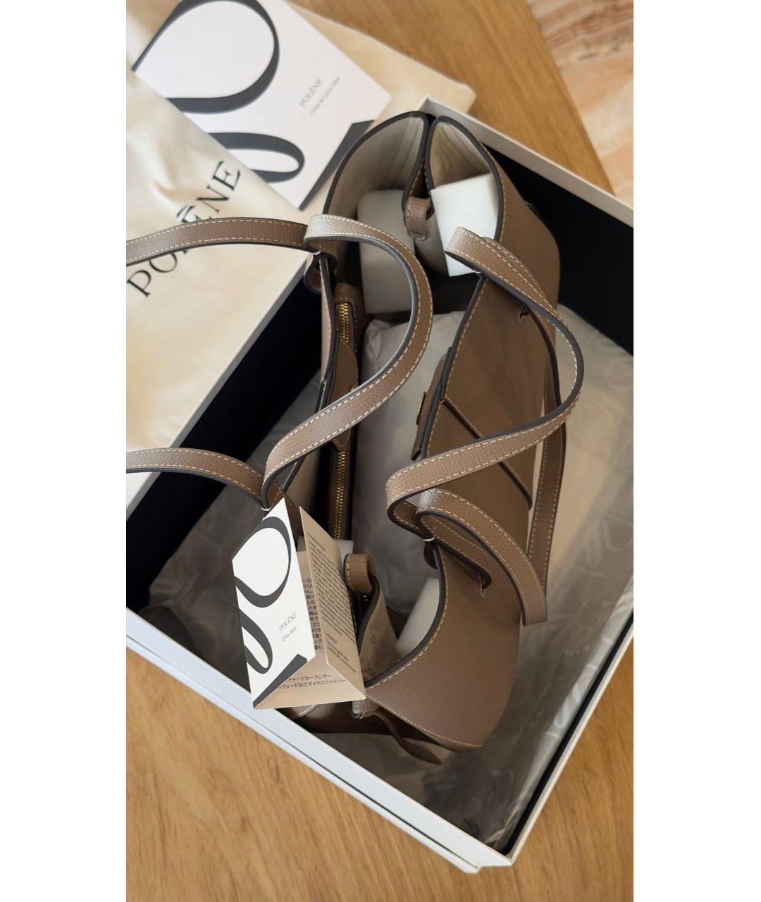 POLENE Коричневая кожаная сумка с короткими ручками, фото 4