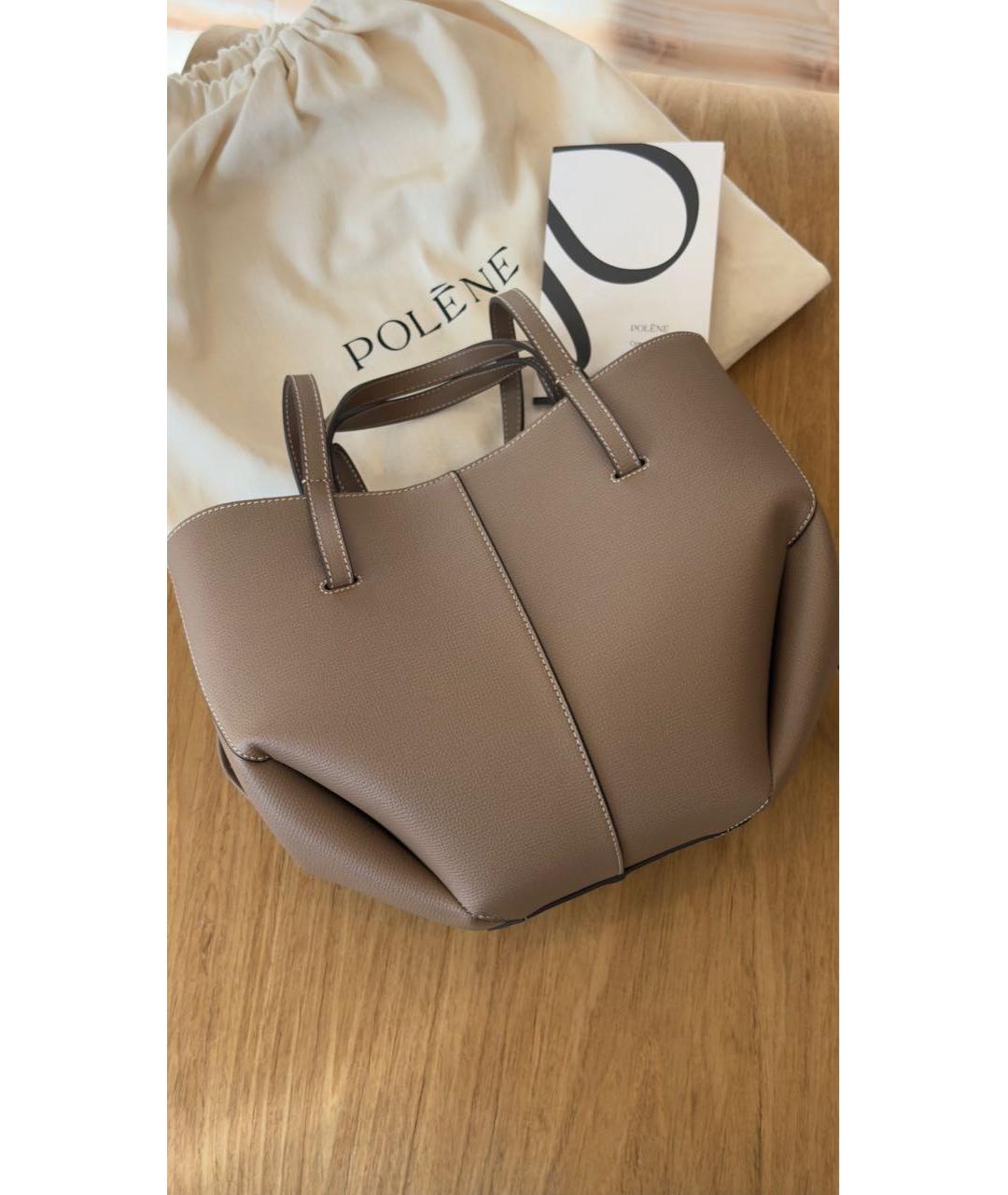 POLENE Коричневая кожаная сумка с короткими ручками, фото 5