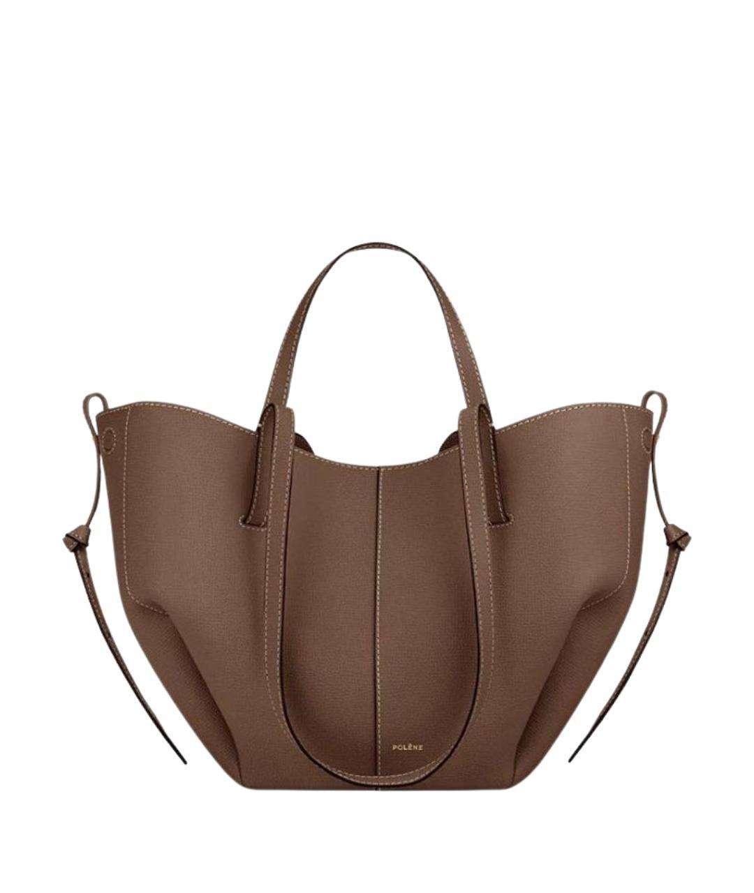 POLENE Коричневая кожаная сумка с короткими ручками, фото 1
