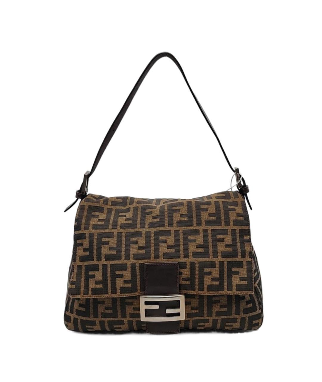 FENDI Коричневая тканевая сумка с короткими ручками, фото 5