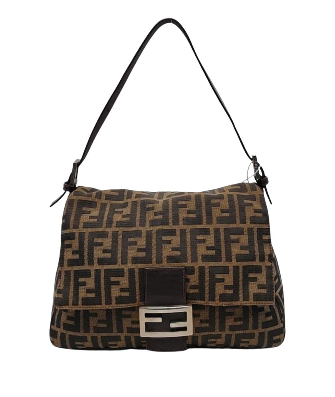 FENDI Коричневая тканевая сумка с короткими ручками, фото 1