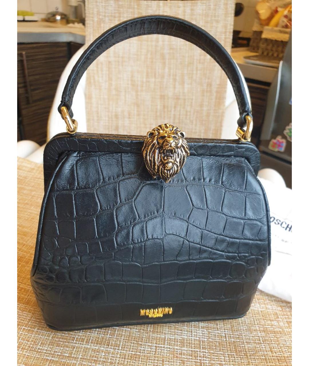 MOSCHINO Черная кожаная сумка с короткими ручками, фото 10