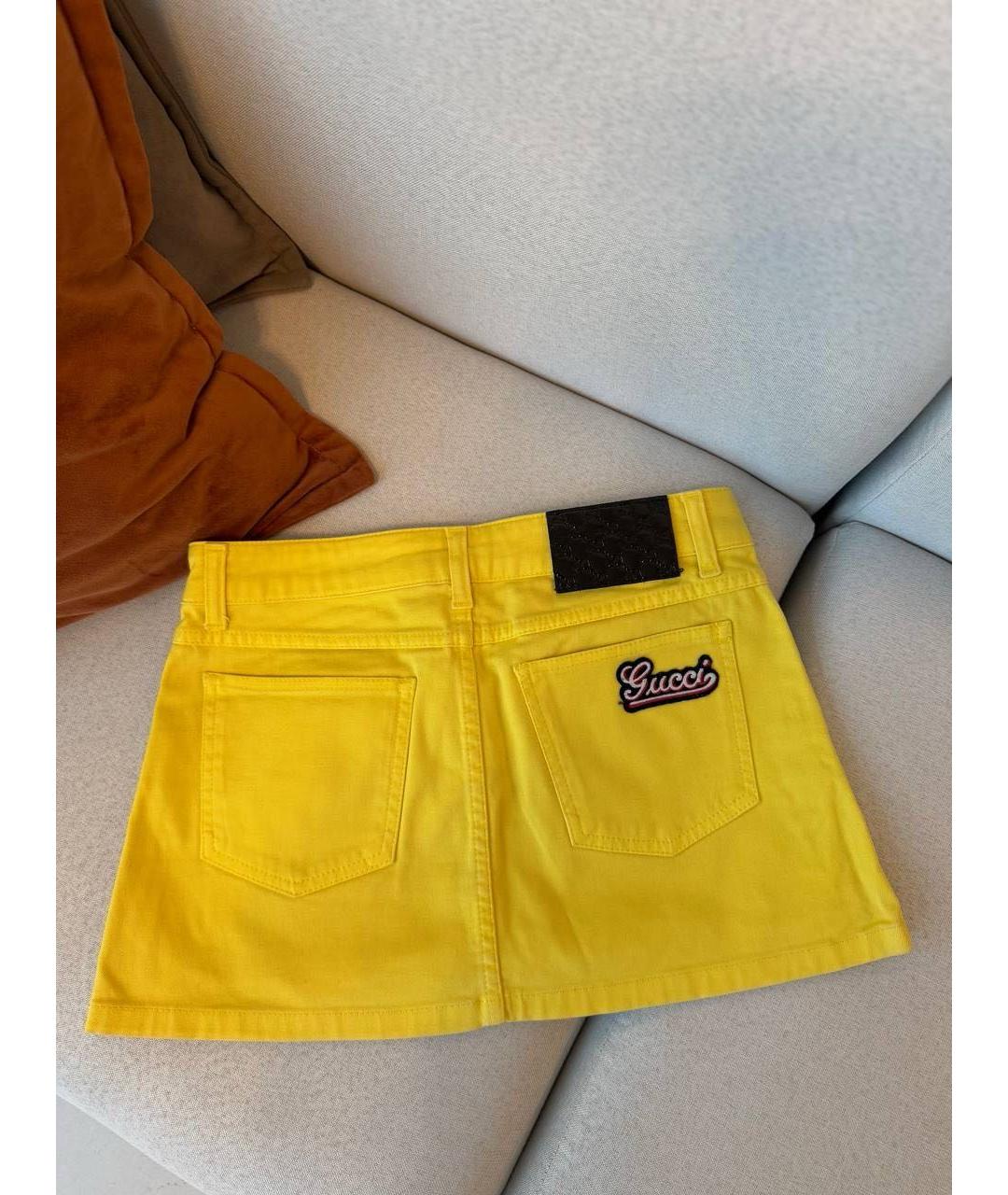 GUCCI Желтая хлопковая юбка мини, фото 2