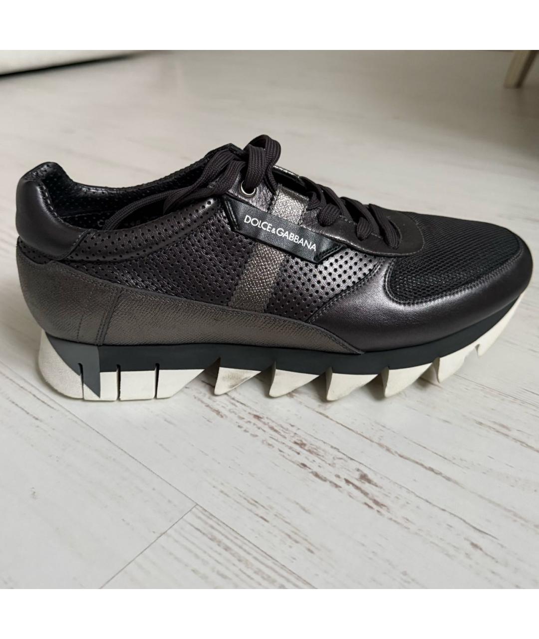 DOLCE&GABBANA Серые текстильные низкие кроссовки / кеды, фото 6