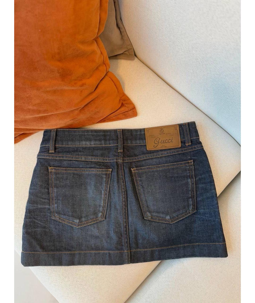 GUCCI Темно-синяя хлопковая юбка мини, фото 2