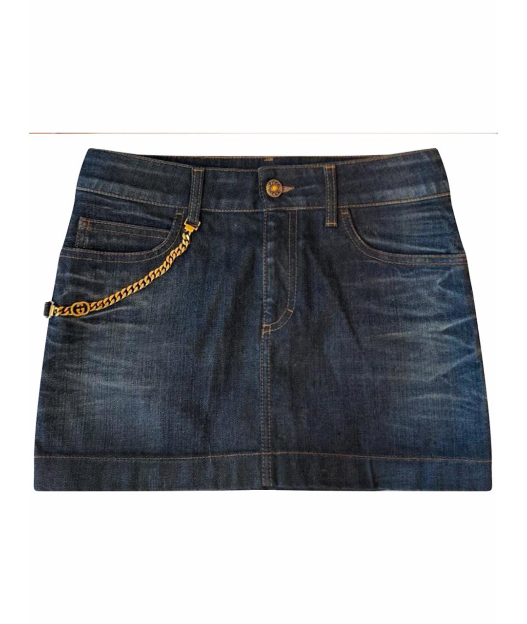 GUCCI Темно-синяя хлопковая юбка мини, фото 1