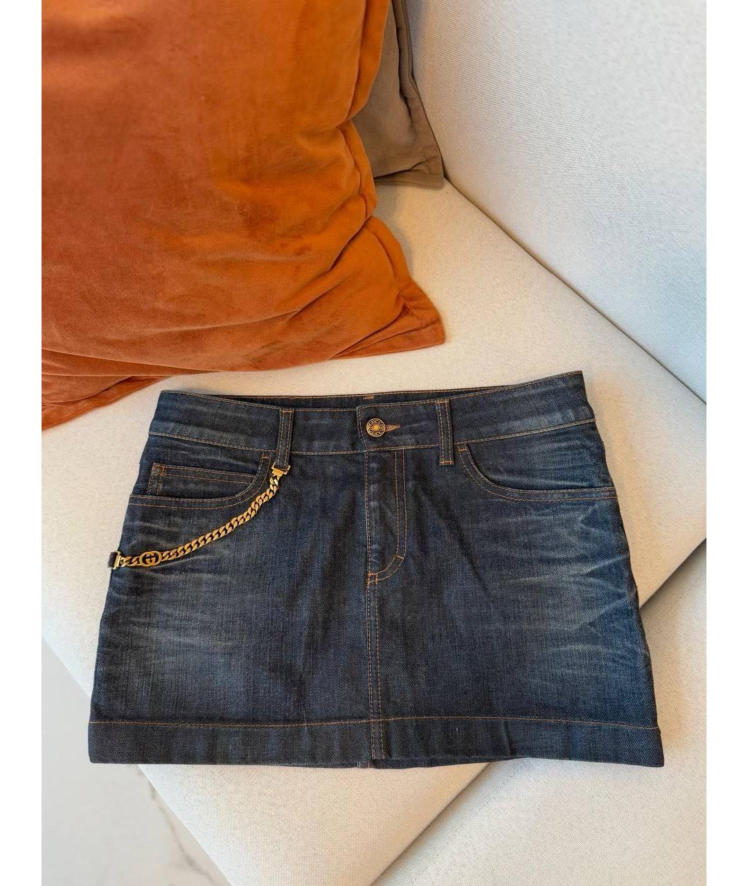 GUCCI Темно-синяя хлопковая юбка мини, фото 8
