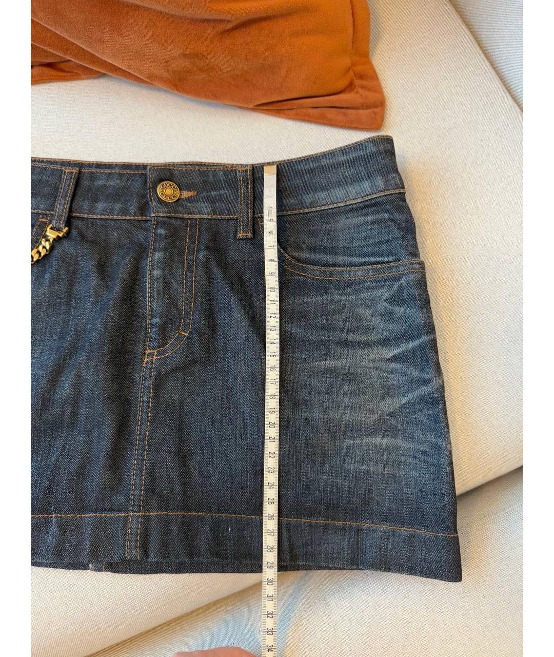 GUCCI Темно-синяя хлопковая юбка мини, фото 4