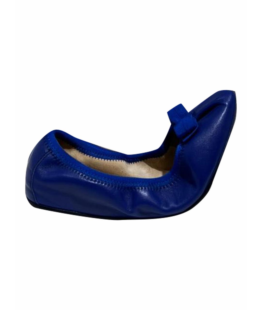 FERRAGAMO Синие кожаные балетки, фото 1