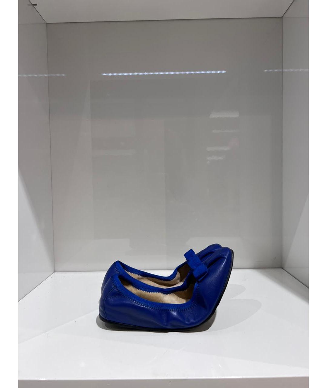 FERRAGAMO Синие кожаные балетки, фото 4