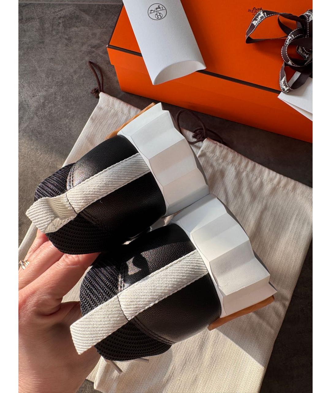 HERMES Черные кожаные кроссовки, фото 4