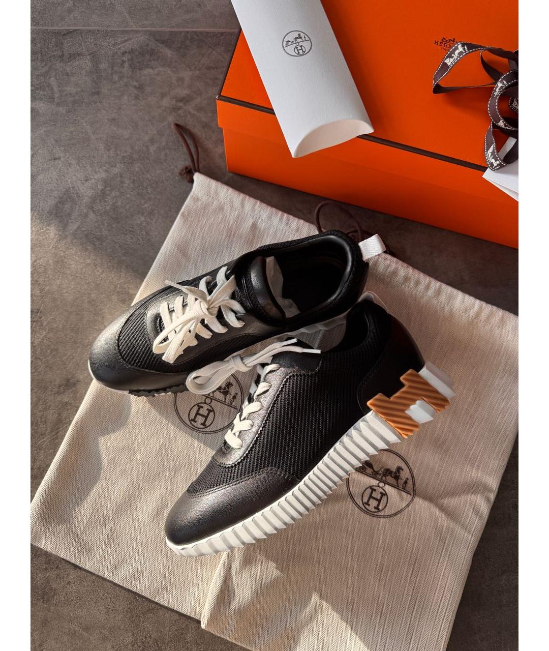HERMES Черные кожаные кроссовки, фото 3