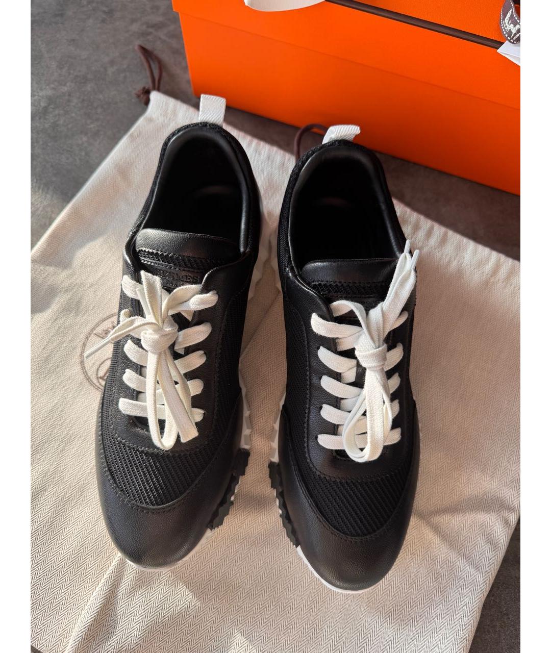HERMES Черные кожаные кроссовки, фото 2