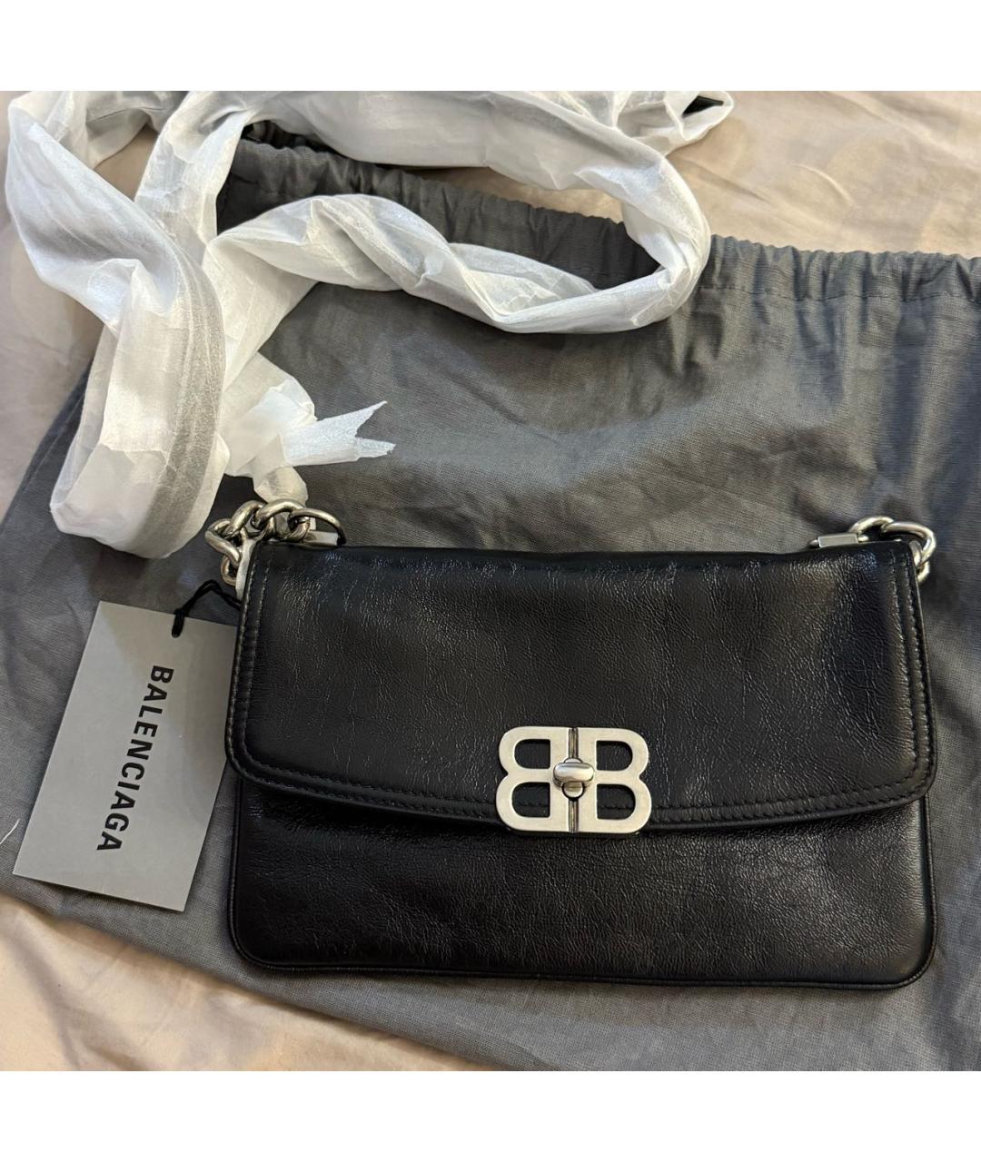 BALENCIAGA Черная кожаная сумка через плечо, фото 2