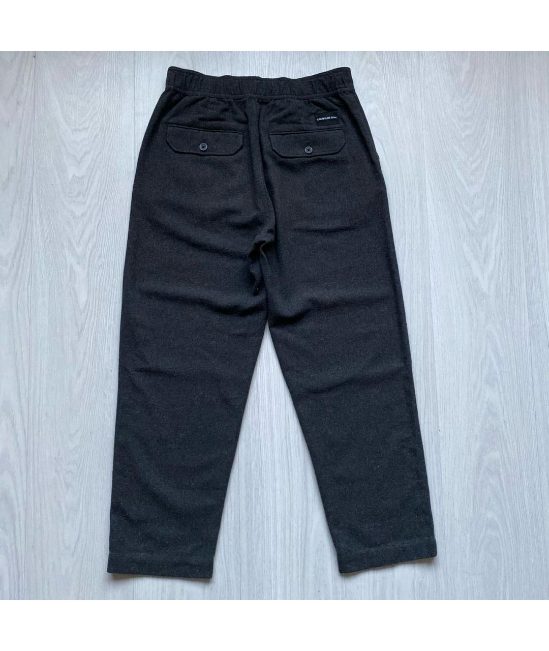 CALVIN KLEIN Антрацитовые шерстяные повседневные брюки, фото 4