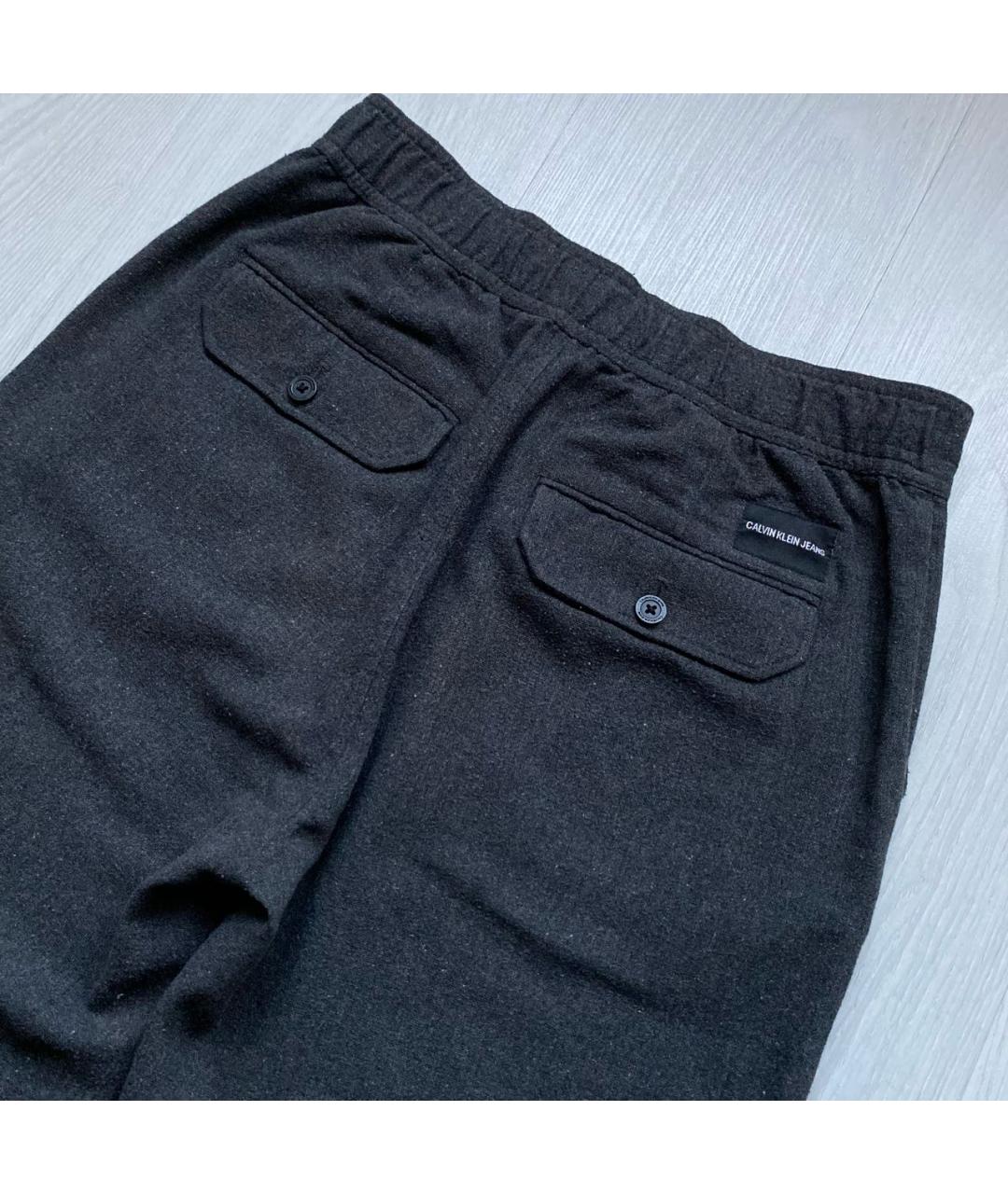CALVIN KLEIN Антрацитовые шерстяные повседневные брюки, фото 3