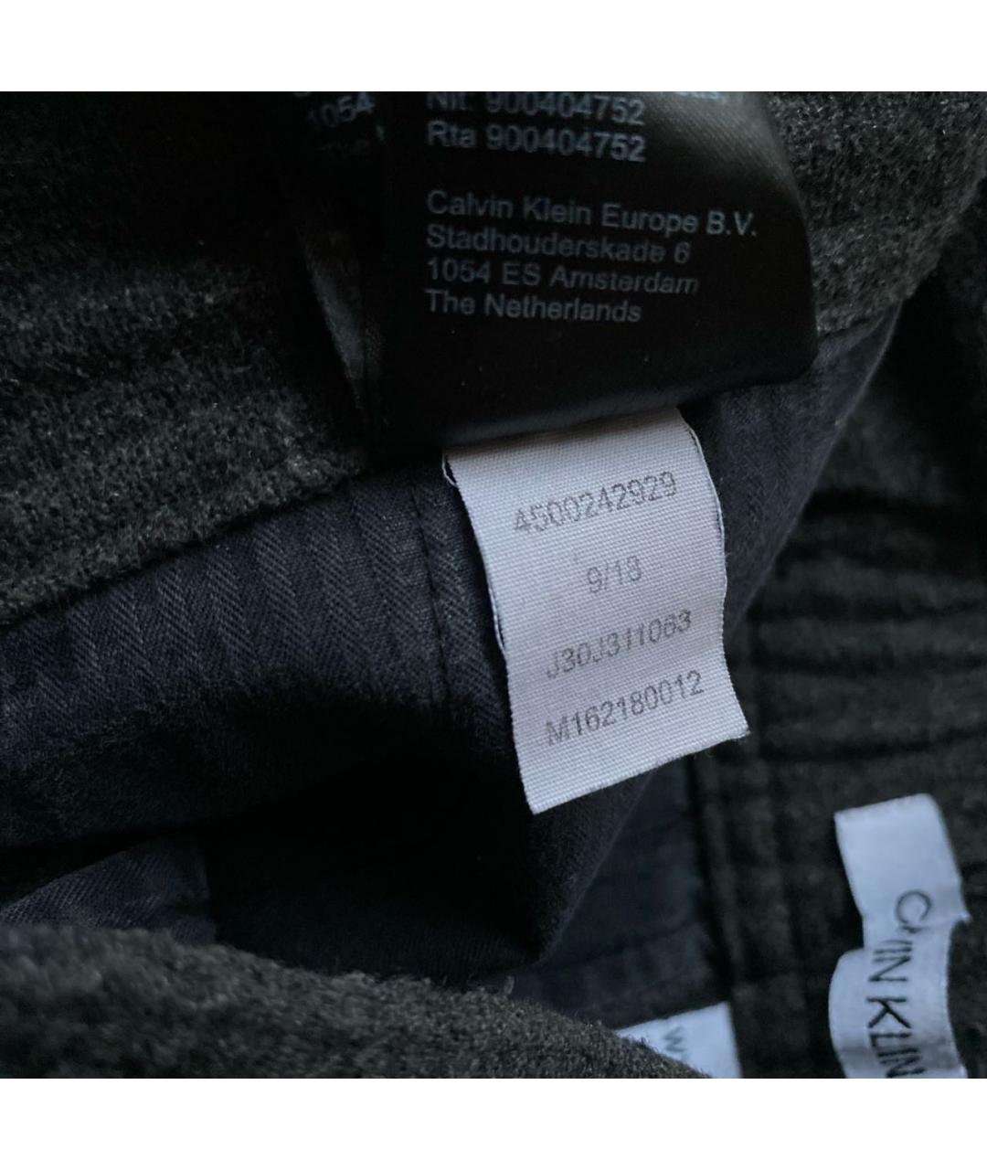 CALVIN KLEIN Антрацитовые шерстяные повседневные брюки, фото 7