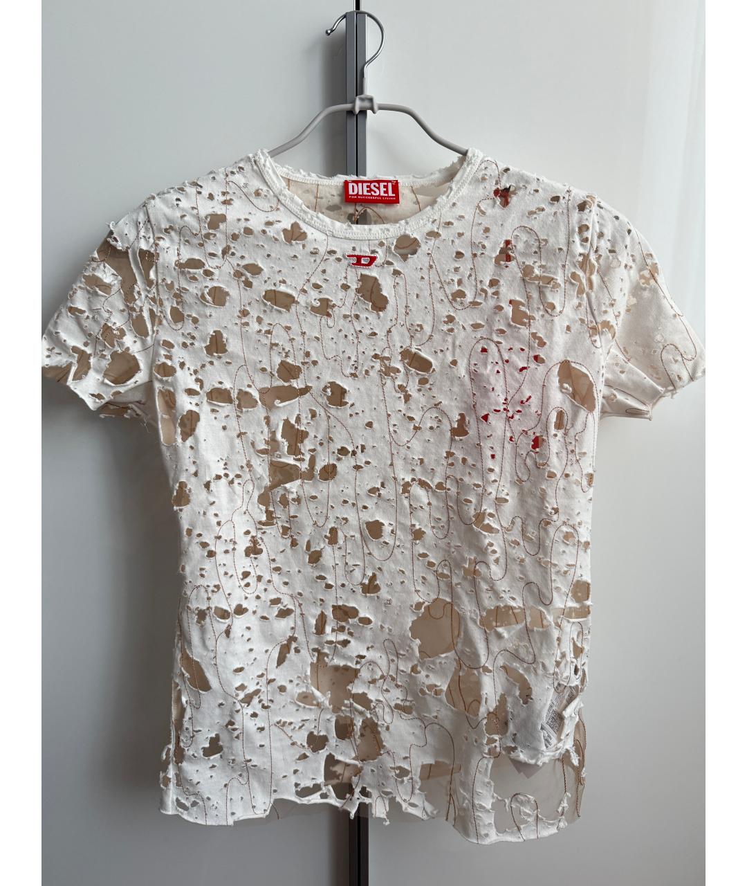 DIESEL Белая хлопко-эластановая футболка, фото 5