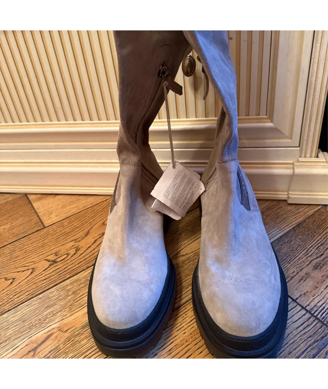 BRUNELLO CUCINELLI Бежевые замшевые ботфорты, фото 4