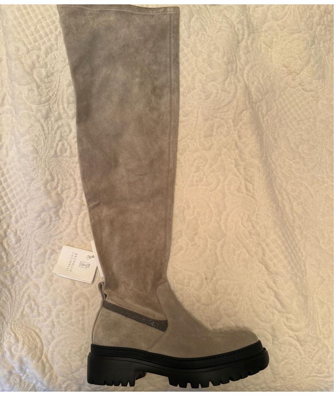 BRUNELLO CUCINELLI Бежевые замшевые ботфорты, фото 5