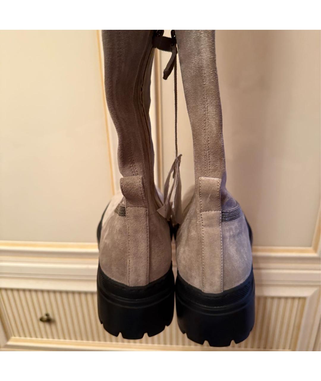 BRUNELLO CUCINELLI Бежевые замшевые ботфорты, фото 3