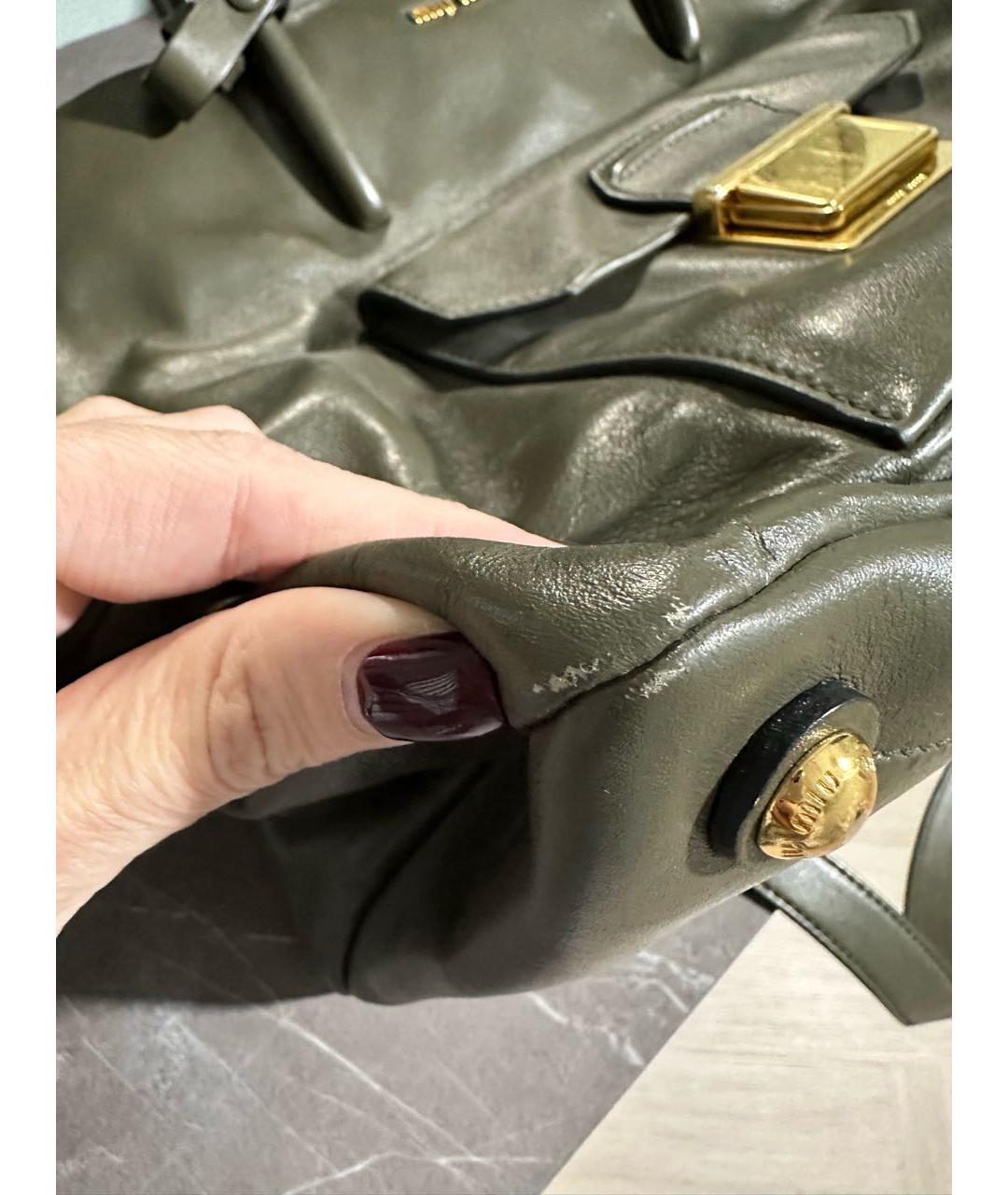 MIU MIU Зеленая кожаная сумка тоут, фото 6