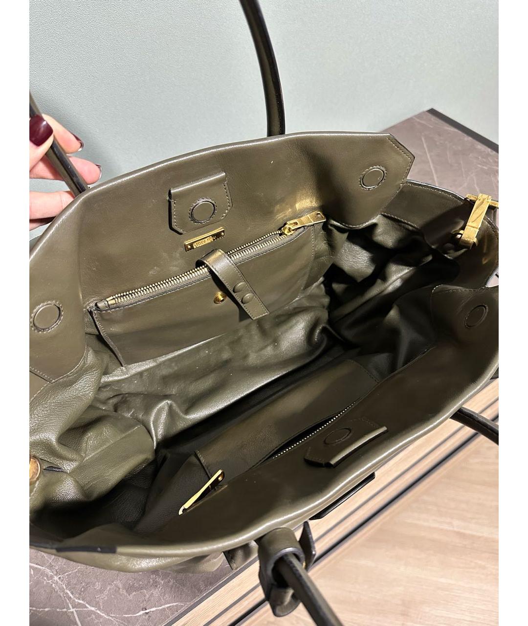 MIU MIU Зеленая кожаная сумка тоут, фото 4