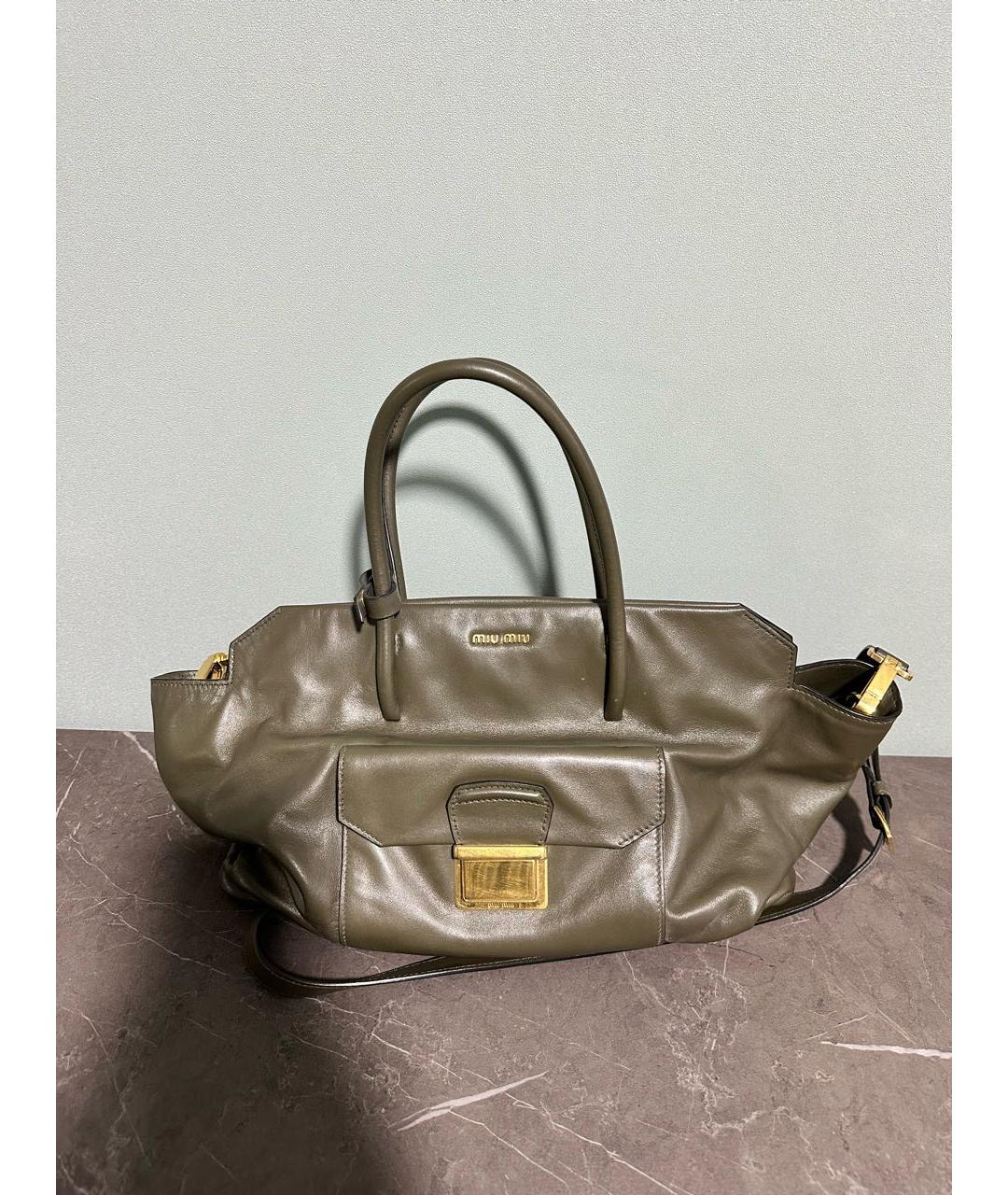 MIU MIU Зеленая кожаная сумка тоут, фото 5