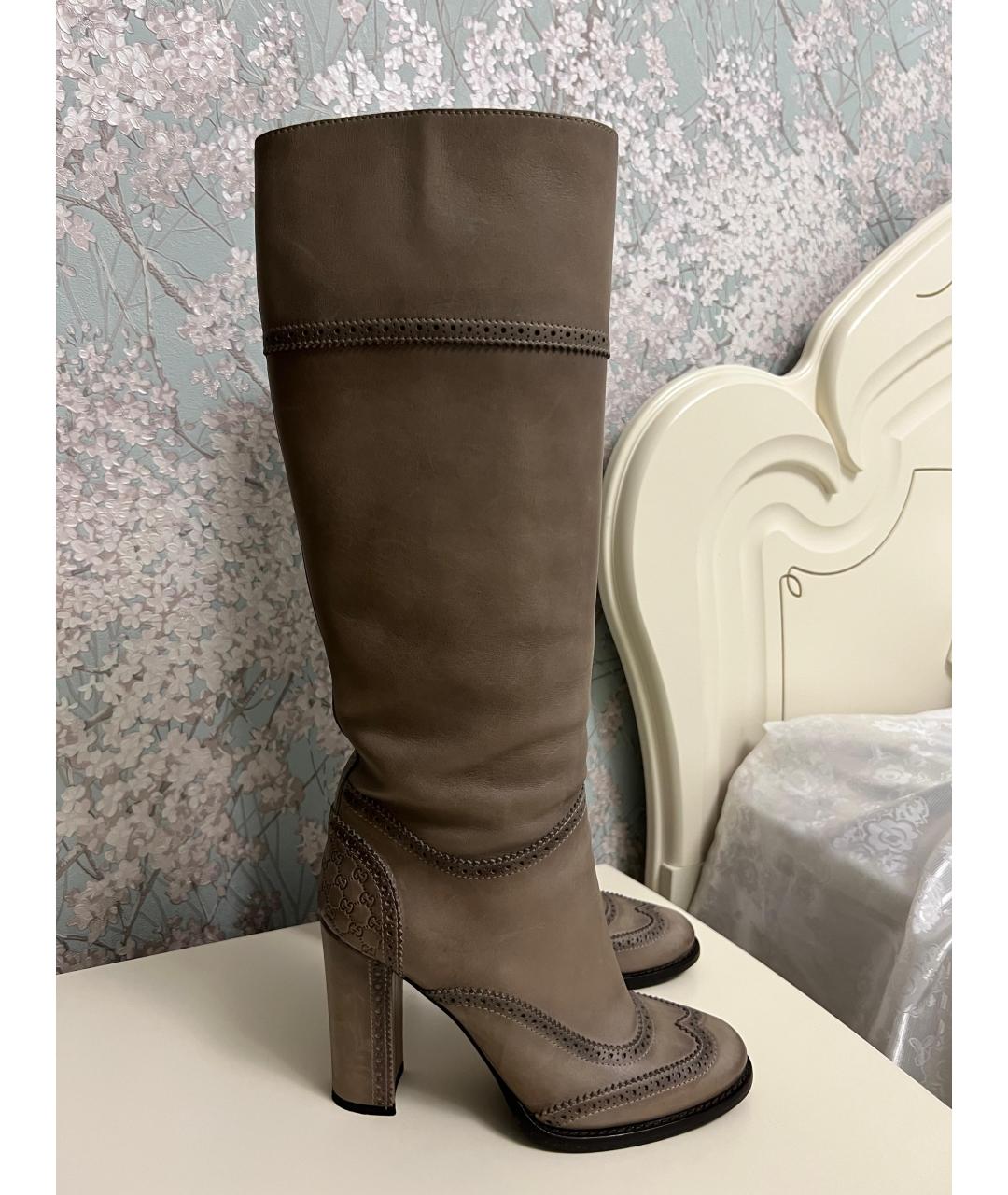 GUCCI Коричневые кожаные сапоги, фото 6