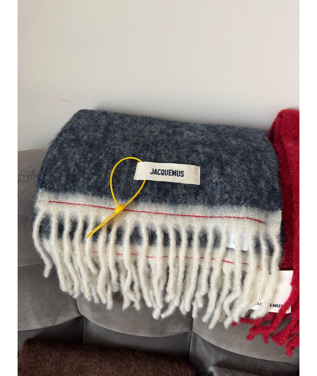 JACQUEMUS Темно-синий шерстяной шарф, фото 4