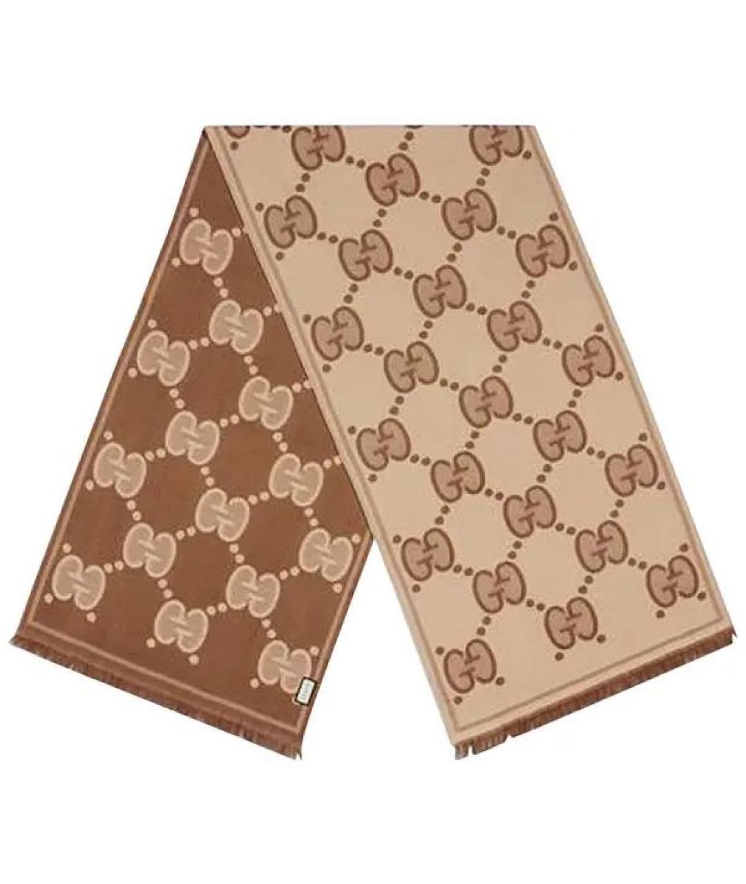 GUCCI Коричневый шерстяной шарф, фото 6