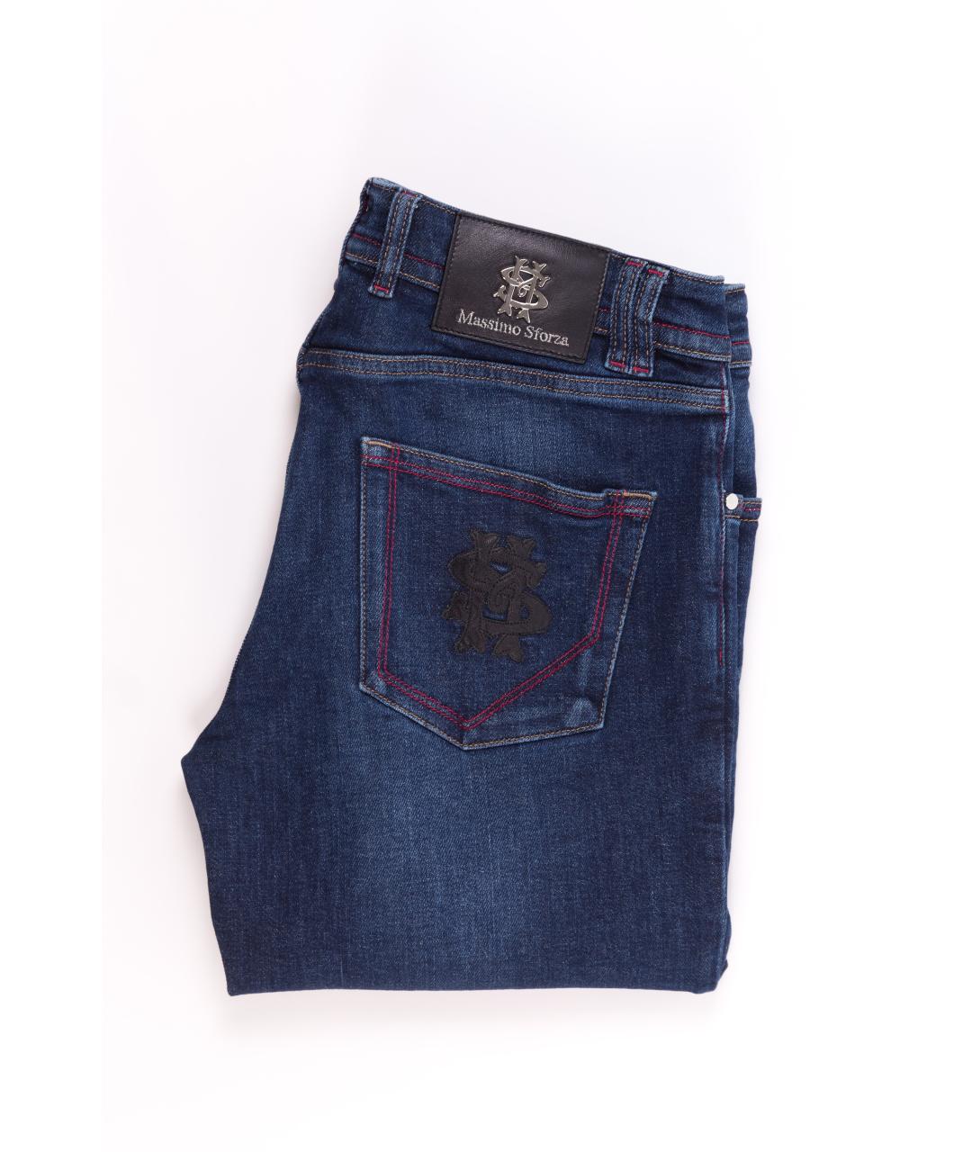 MASSIMO SFORZA Синие хлопко-эластановые прямые джинсы, фото 3